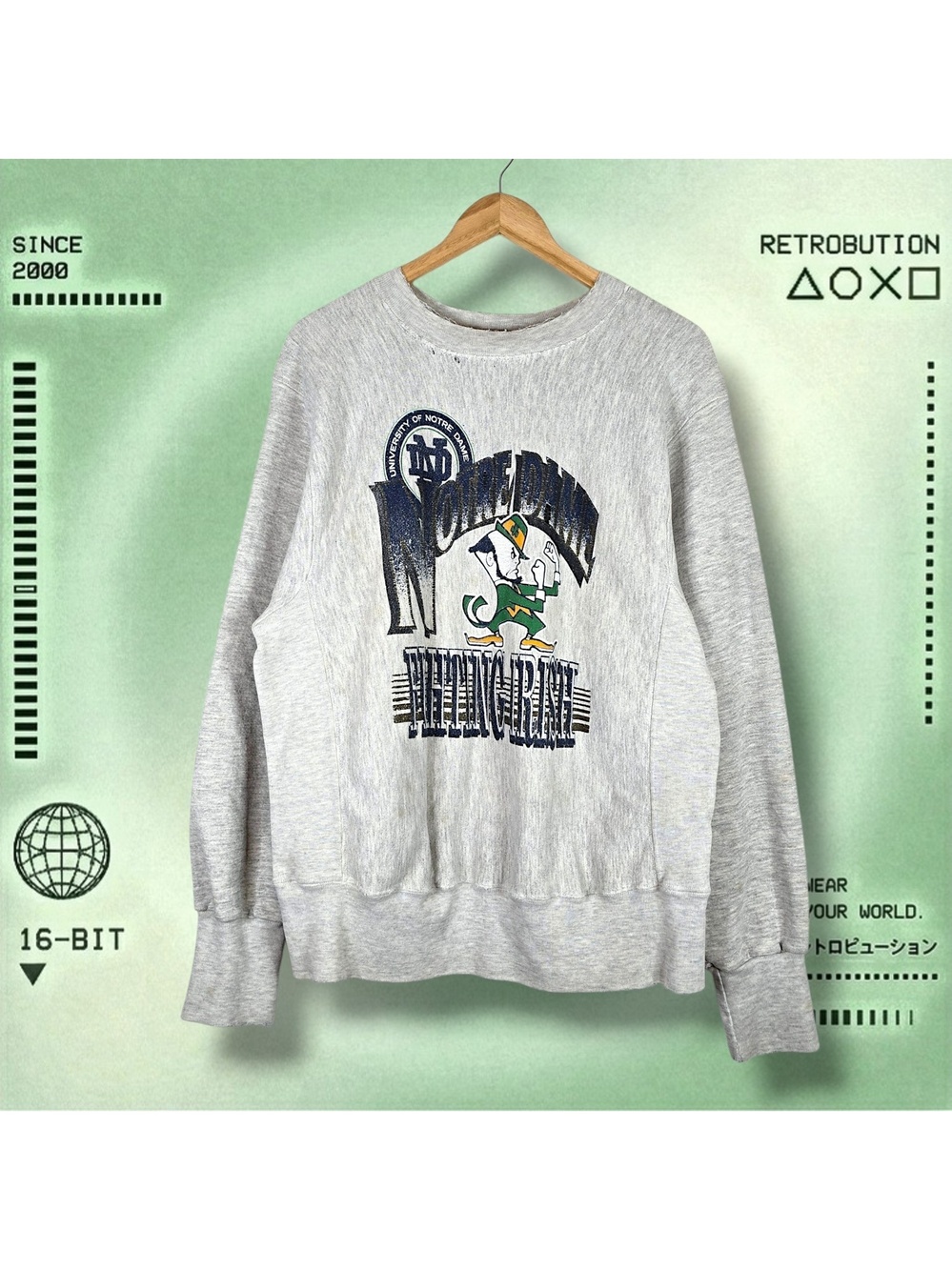 Vintage 90s Notre Dame Fighting Irish Crewneck Sweatshirt Gray Size M